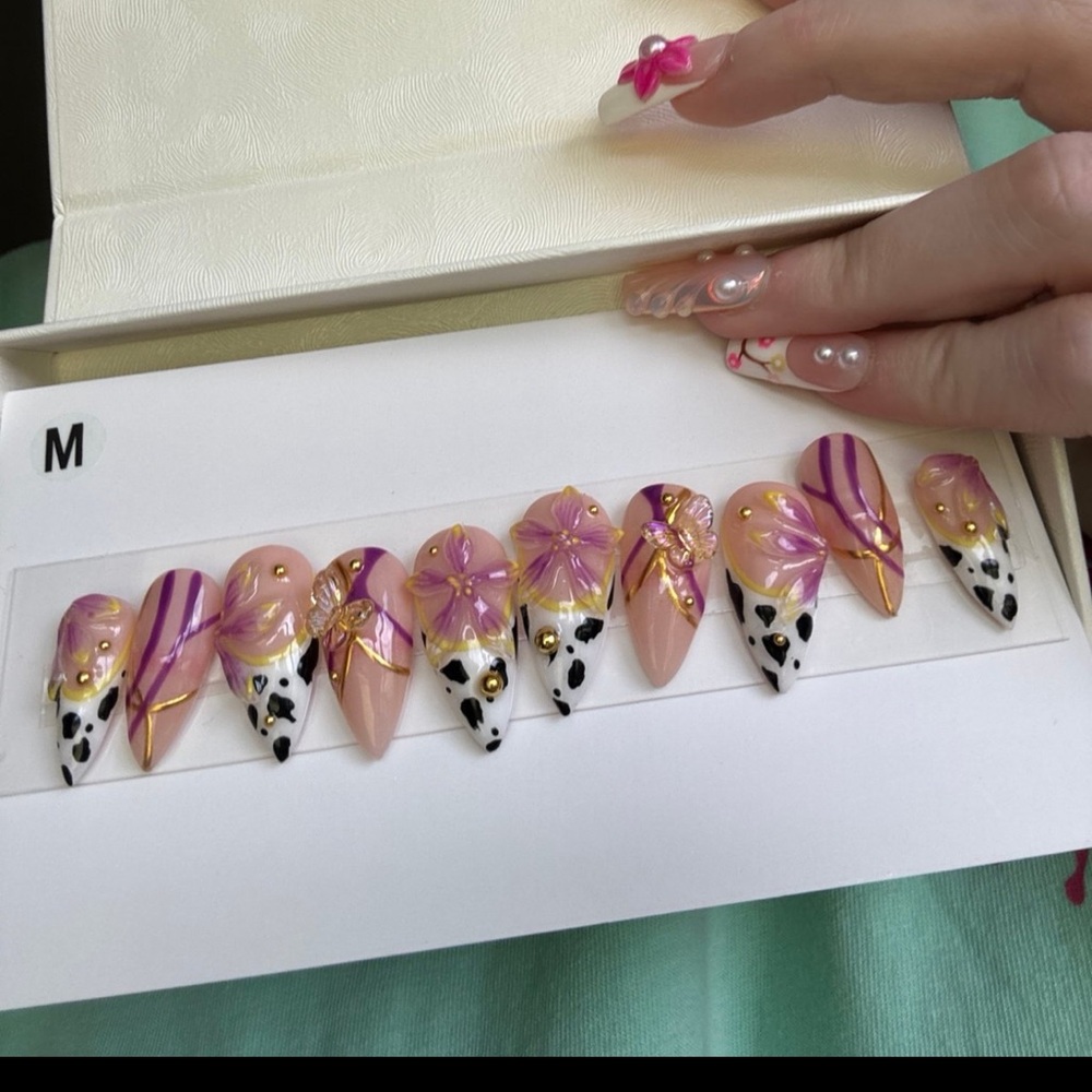 Lovful purple/gold animal print acrylic press on nails